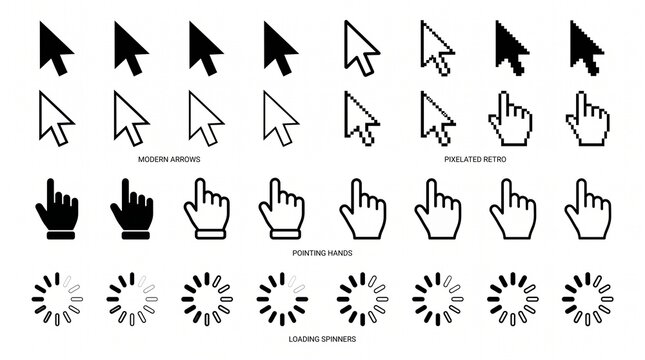 Vector mouse cursor and hand pointer icons set