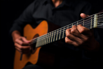 Obraz premium Close-up of an African American playing an acoustic guitar