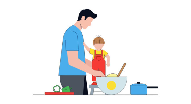 Father and Child Cooking Together