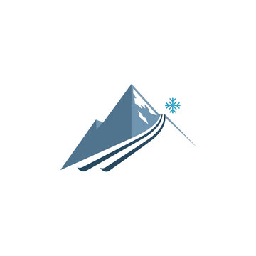 Ski Resort Logo: Mountain, Snowflake, Ski Slope, Winter Sports Icon