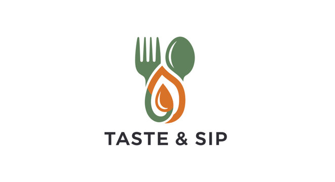 Taste & Sip Logo: Fork, Spoon, and Flame Icon - Culinary Concept