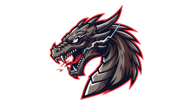 Fierce Dragon Head with Lightning - Pixel Art Mascot