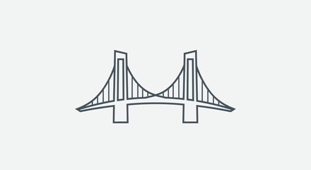 Fototapeta premium Minimalist bridge icon, suspension bridge outline, vector illustration