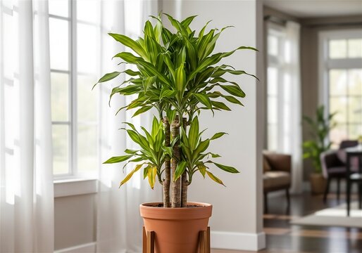 Vibrant Green Dracaena Fragrans Corn Plant in Terracotta Pot with Natural Light