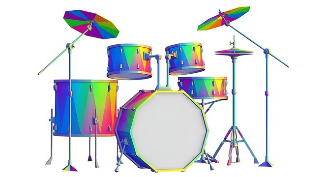 Colorful drum set isolated on white