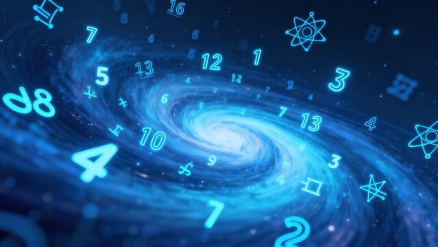 Galaxy with numbers and symbols