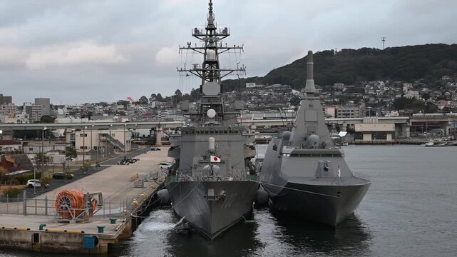 Japanese destroyer js harusame docking in sasebo port