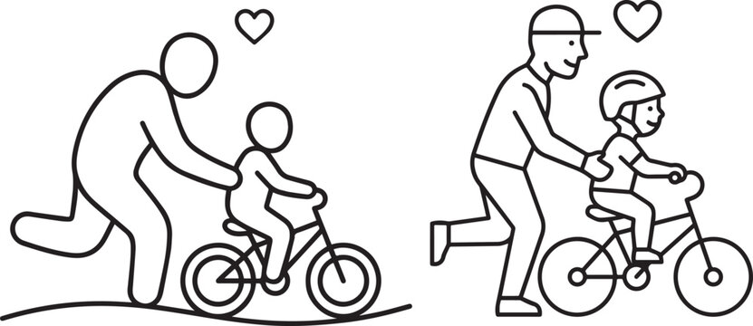 Father Teaching Child to Ride a Bicycle