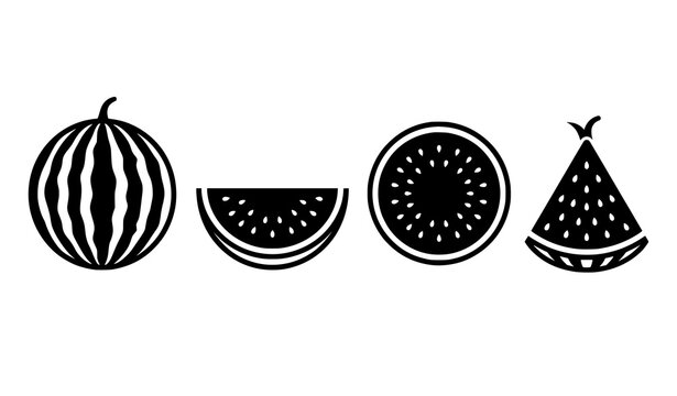 Black and white watermelon icons set