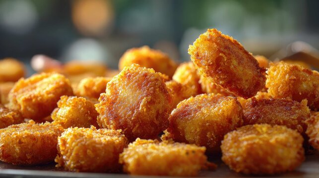 Crispy Golden Fried Snacks on a Plate with Blurred Background and Delicious Texture Showcasing Appetizing Treats