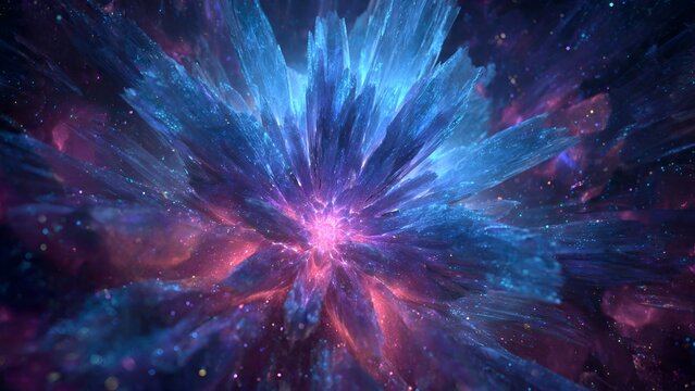 Radiant fractal bloom of ethereal cosmic energy, composed of crystalline structures and sparkling