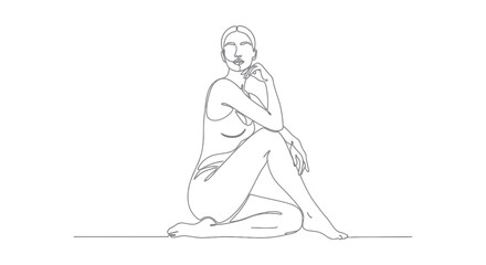 Obraz premium Continuous line drawing of an elegant woman in a thoughtful pose.