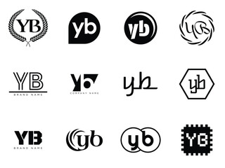 YB logo company template. Letter y and b logotype. Set different classic serif lettering and modern bold text with design elements. Initial font typography. © SolaruS