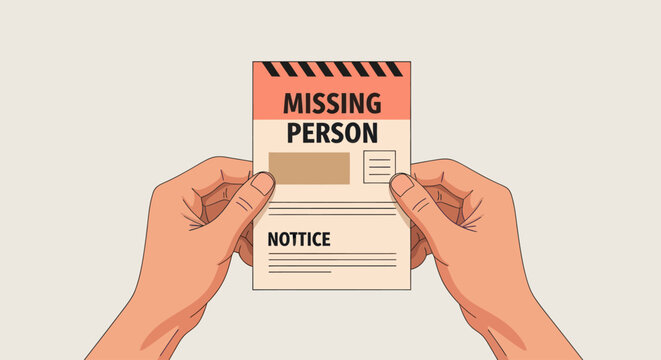 Hands holding a missing person notice poster