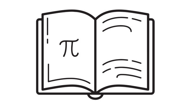 Book open with math pi symbol on left page and arc lines on right page icon for education concept featuring learning, school, pi with pi letter and