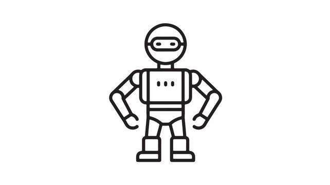 Robot character icon with simple line art style, isolated on white background for technology and automation themes