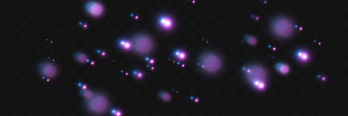 Abstract glowing purple and blue magic particles with soft neon light effects isolated on transparent background. Fantasy sparkle overlay for design projects.  © NAUM