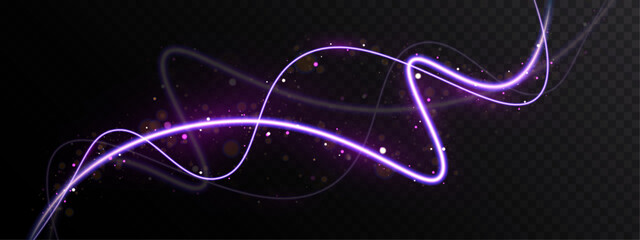 Abstract purple neon light wave with glowing particles and smooth flowing lines isolated on transparent background. Futuristic energy trail effect design.  © NAUM
