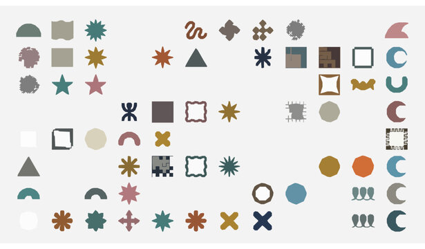 Trendy geometric Memphis shapes set halftone retro vector design collection