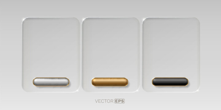 Modern UI design with three blank neumorphic panels and metallic buttons for web templates.