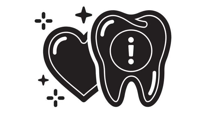 Tooth icon with heart and sparkle symbols, dental care concept for healthy smile branding design featuring dentistry, oral hygiene, gum health with