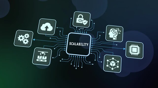 Flexible digital scalability concept diagram showing modular growth and expanding technology network for enterprise business development and success