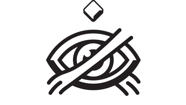 No symbol eye icon with slashed cyber security shield for privacy protection and threat blocking on white background