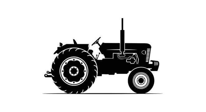 Classic Farm Tractor Silhouette Icon, Agricultural Vehicle Symbol on Isolated White Background