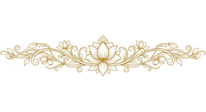 Golden lotus flower floral border and ornamental divider illustration.
