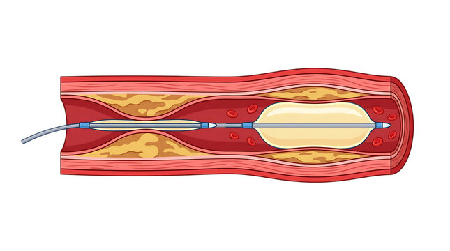 Balloon Angioplasty Procedure Inside Plaque Blocked Coronary Artery on Transparent Background