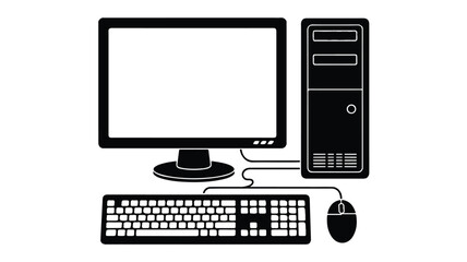 Fototapeta premium A minimalist black and white logo design of computer equipment on a desk