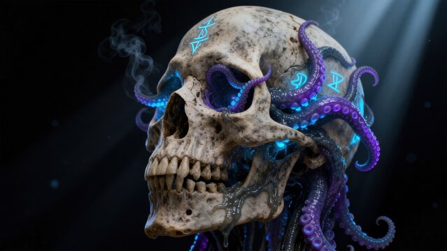 Skull with glowing tentacles
