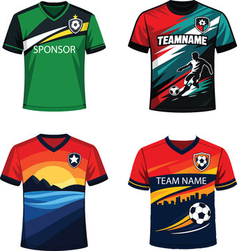 Collection of Creative Soccer Jersey Designs with Abstract and Landscape Graphics