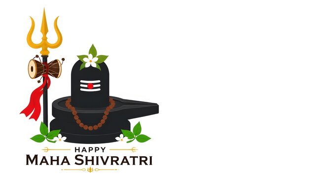 Elegant Hindu Deity Shiva Stone Shivalingam with Trident and Beads