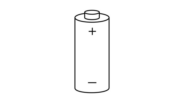 Minimalist battery cell power energy storage vector icon illustration with an editable stroke feature for custom line weight and branding design projects in clean outline style graphics.