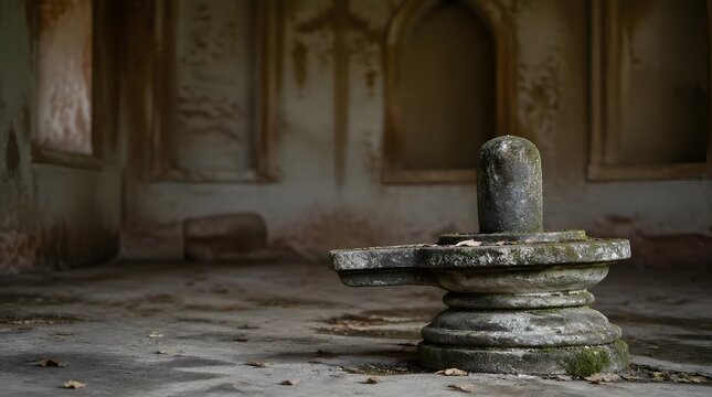 Ancient Stone Buddhist Altar in Quiet Monastery Courtyard