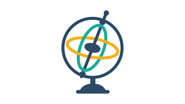 Detailed gyroscope mechanical device vector icon illustration featuring a clean minimalist outline of a rotating physics instrument for technical, educational, and scientific design applications.