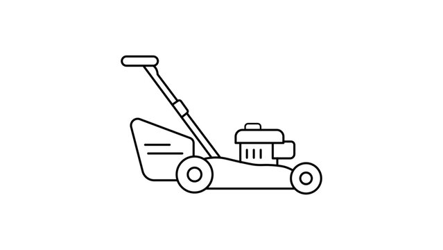 Lawn Mower Hand-Drawn Vector Illustration with Editable Stroke Showcasing a Modern Grass Cutting Machine in a Minimalist Outline Style for Scalable Landscaping Design and Garden Maintenance Icons.