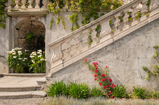 stone steps and staircase in italian garden near lake como