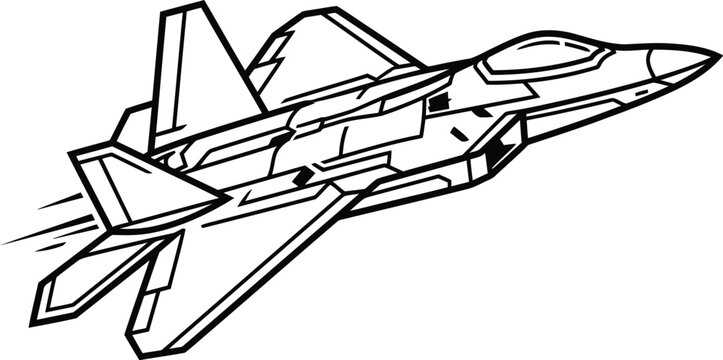 F-22 Raptor Stealth Fighter Jet Black Silhouette Set 4 Views Top Side Front 3/4 Angle Vector Illustration