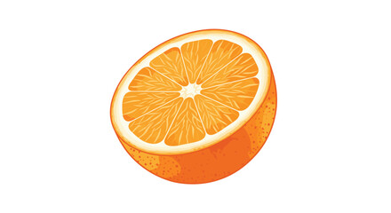 Fototapeta premium A vibrant orange fruit cross-section sliced perfectly in half sits isolated against a clean white backdrop with bright citrus colors and clear, defined pulp segments.