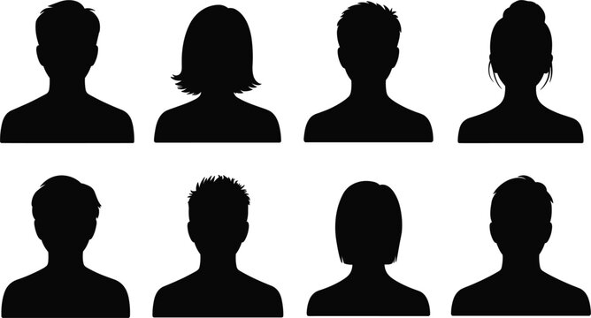 Human avatar silhouettes set black profile icons vector illustration isolated collection design elements for social media accounts