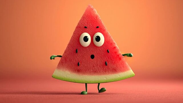 A cheerful animated watermelon slice character