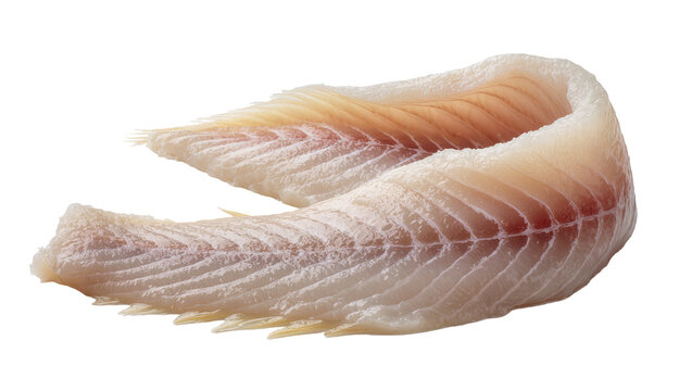 Isolated fresh raw lean white fish fillets with delicate texture for healthy eating