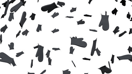 Falling Black Mittens Isolated on White Background © Anh