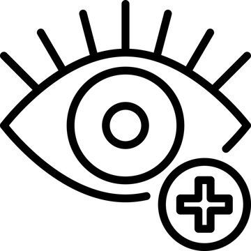 Ophthalmology thin line icon: farsightedness. Human eye with plus sign.