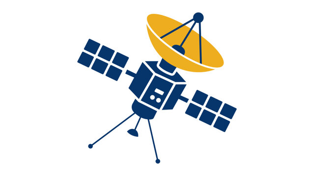 Scientific space probe vector icon or detailed satellite illustration for aerospace technology concepts, exploring the universe and planetary research in a modern minimalist outline design.