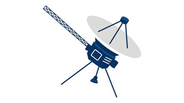 Advanced planetary space probe vector icon or robotic satellite illustration, ideal for astronomy education and deep space exploration projects with a clean minimalist line art graphic style.