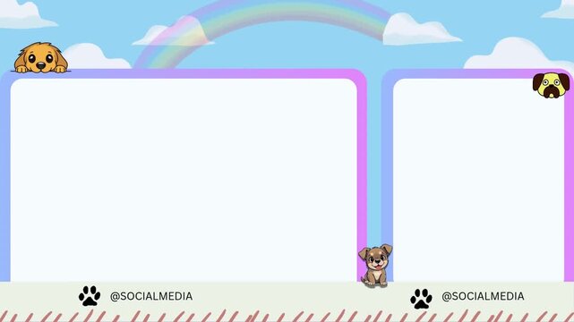 Overlay a live streaming with the theme of cute dogs and rainbow clouds