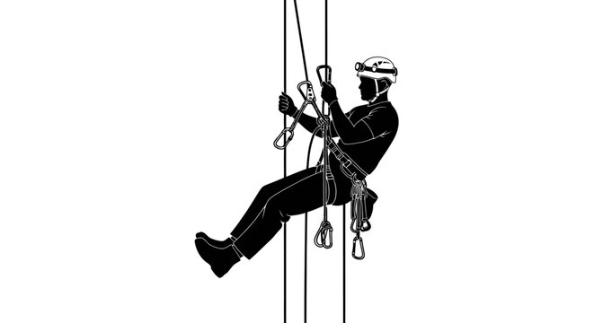 Silhouette of a person rappelling down a rope